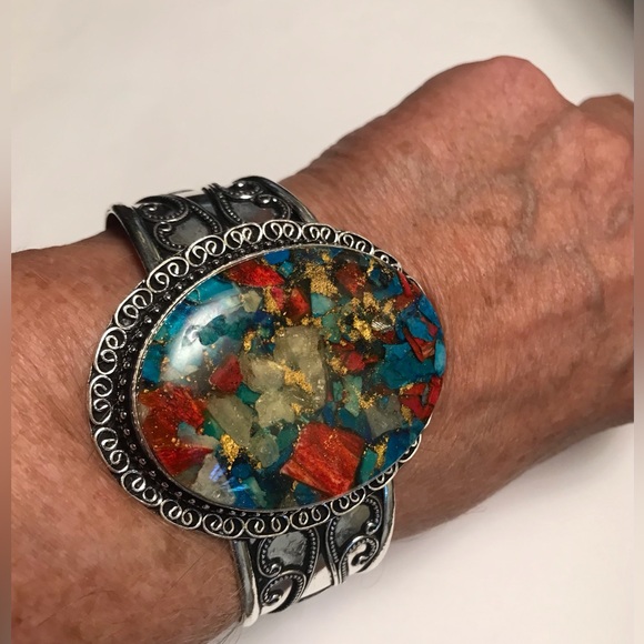 Oyster Copper Turquoise 925 Sterling Silver Cuff Bracelet